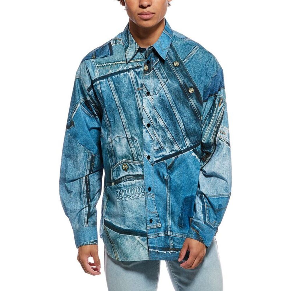 Versace Jeans Couture Mens  Printed Shirt, Blue
